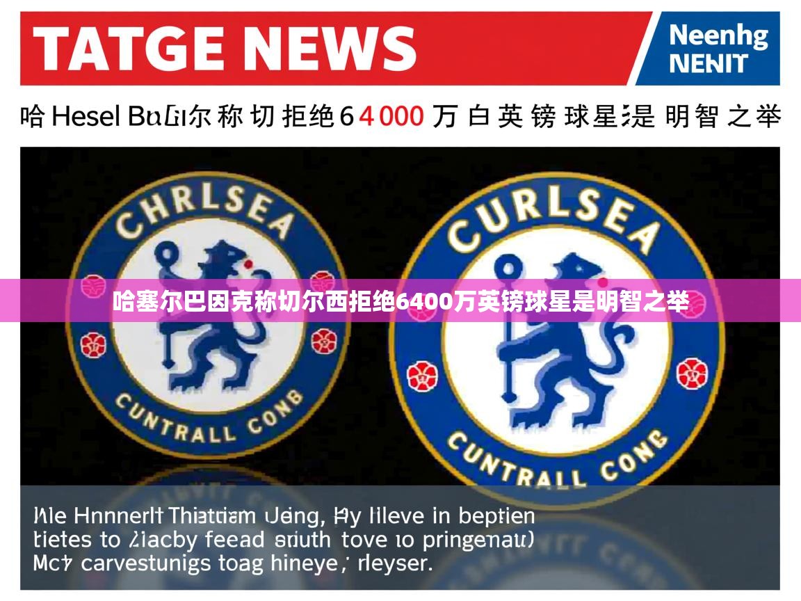 哈塞尔巴因克称切尔西拒绝6400万英镑球星是明智之举 哈塞尔巴因克称切尔西拒绝6400万英镑球星是明智之举